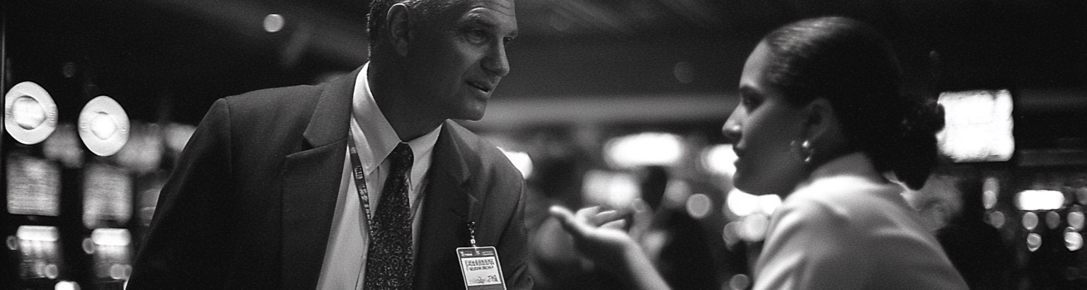 Casino staff and guest in conversation, symbolizing trust and service alignment in gaming operations